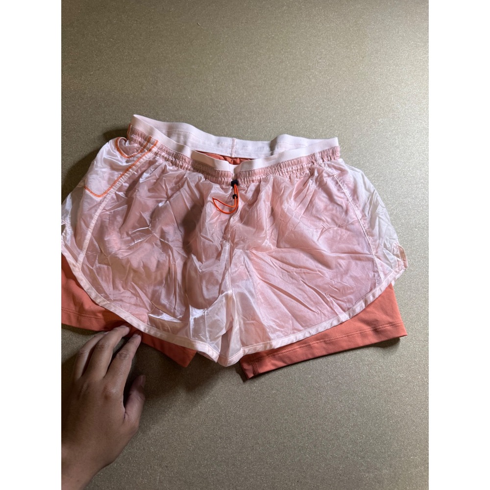 Nike Womens 2-in-1 Running Shorts Peach Coral Translucent Layer Size L 4046